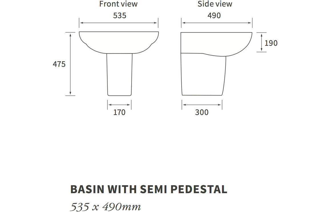 Maia 535x490mm 1TH Basin & Semi Pedestal