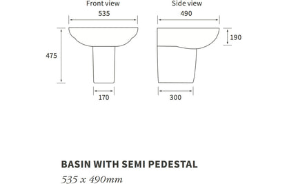 Maia 535x490mm 1TH Basin & Semi Pedestal