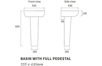 Cresida 555x430mm 1TH Basin & Full Pedestal