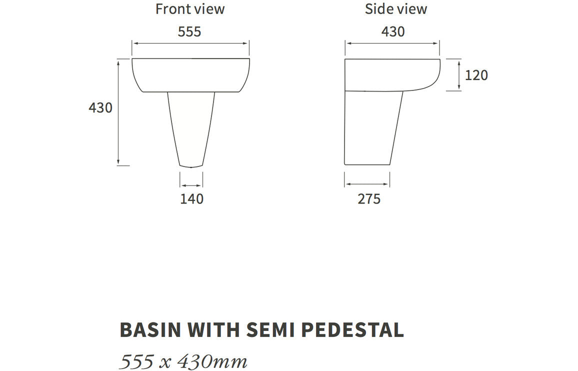 Cresida 555x430mm 1TH Basin & Semi Pedestal