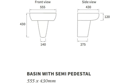 Cresida 555x430mm 1TH Basin & Semi Pedestal