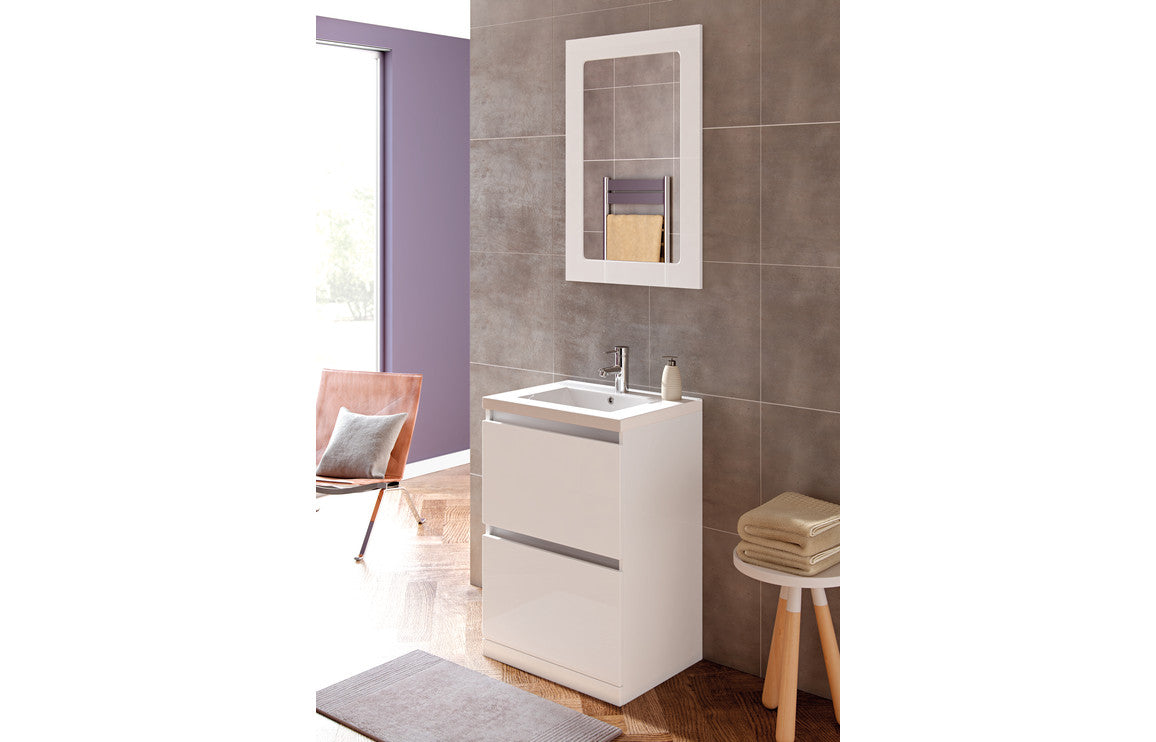 Cordelia 600mm 1 Drawer Wall Hung Basin Unit Inc. Basin - White Gloss