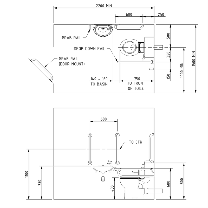 Close Coupled Doc M Toilet Pack, Steel, Exposed Fixings
Technical Drawing