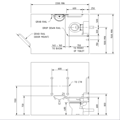 Close Coupled Doc M Toilet Pack, Steel, Exposed Fixings
Technical Drawing