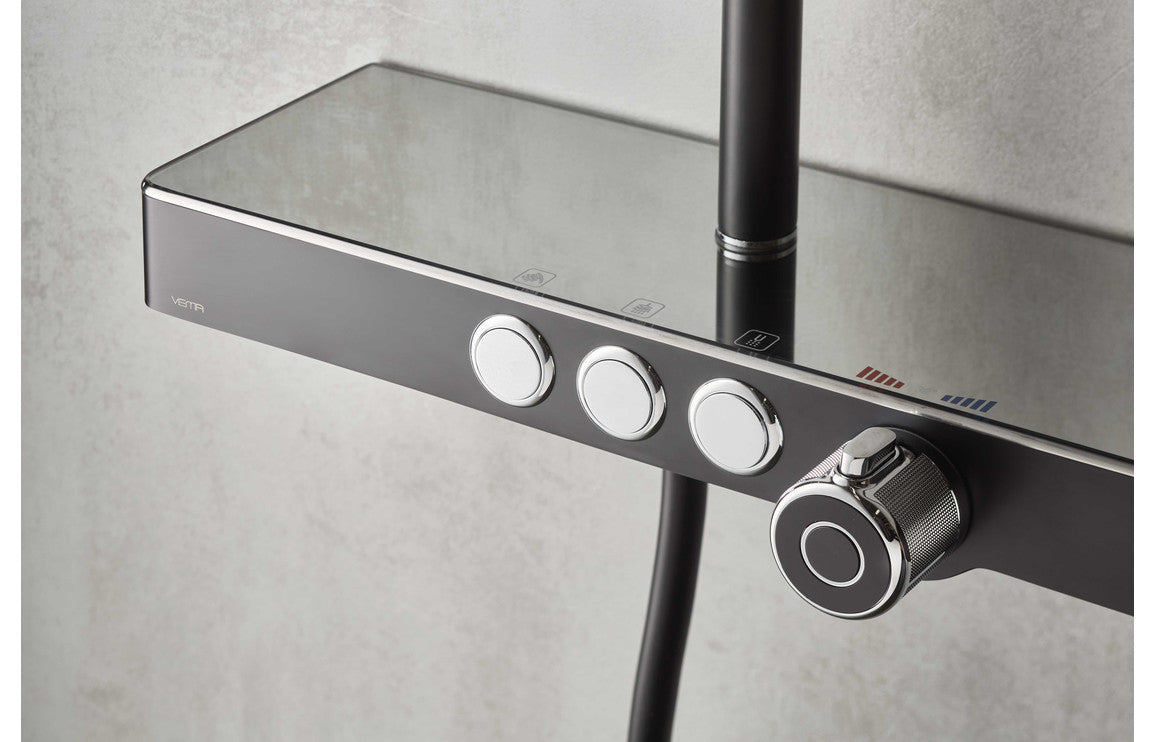 Vema Thermostatic Shower Column w/Fixed Head  Riser  Shelf & Foot Wash - White  & Chrome