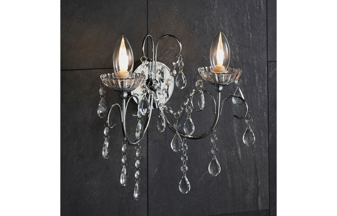 Pavo 2 Arm Chandelier Wall Light - Chrome