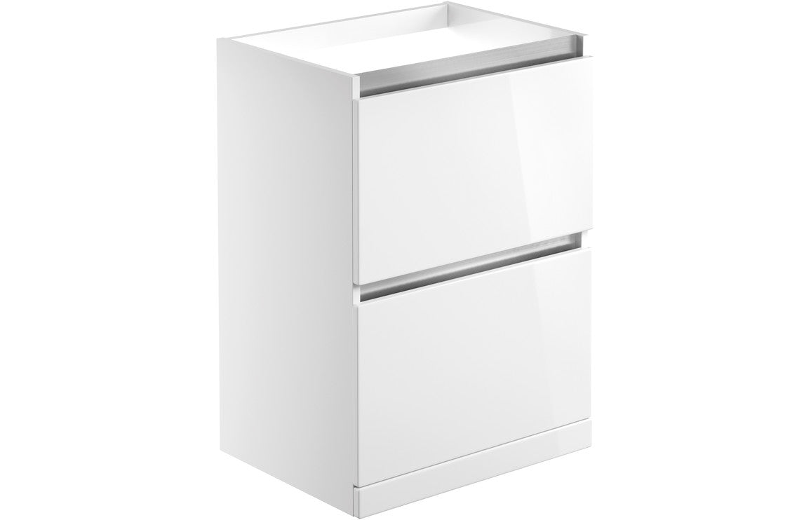 Cordelia 600mm 2 Drawer Floor Standing Basin Unit (No Top) - White Gloss
