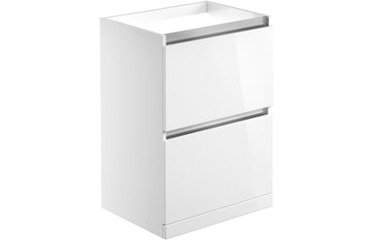 Cordelia 600mm 2 Drawer Floor Standing Basin Unit (No Top) - White Gloss