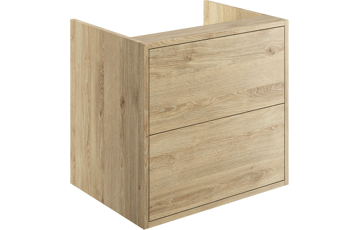 Palas 600mm 2 Drawer Wall Hung Basin Unit (No Top) - Havana Oak