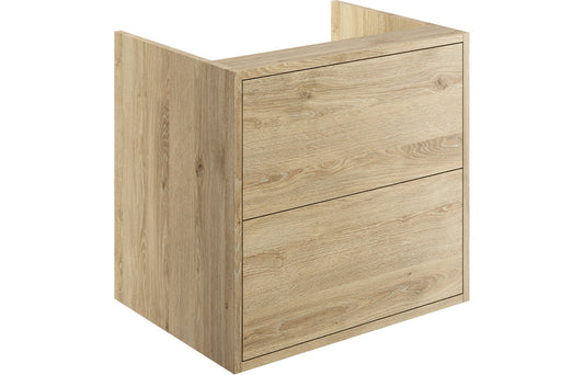 Palas 600mm 2 Drawer Wall Hung Basin Unit (No Top) - Havana Oak