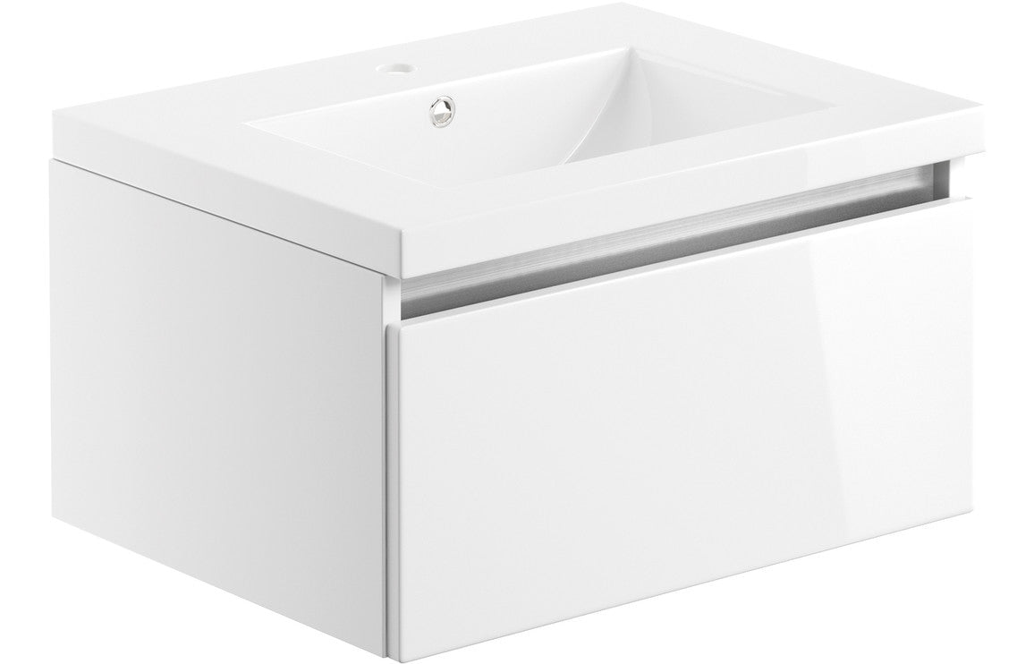 Cordelia 615mm 1 Drawer Wall Hung Basin Unit Inc. Basin - White Gloss