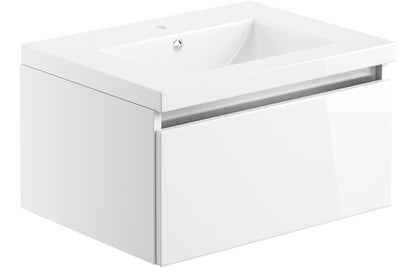 Cordelia 615mm 1 Drawer Wall Hung Basin Unit Inc. Basin - White Gloss