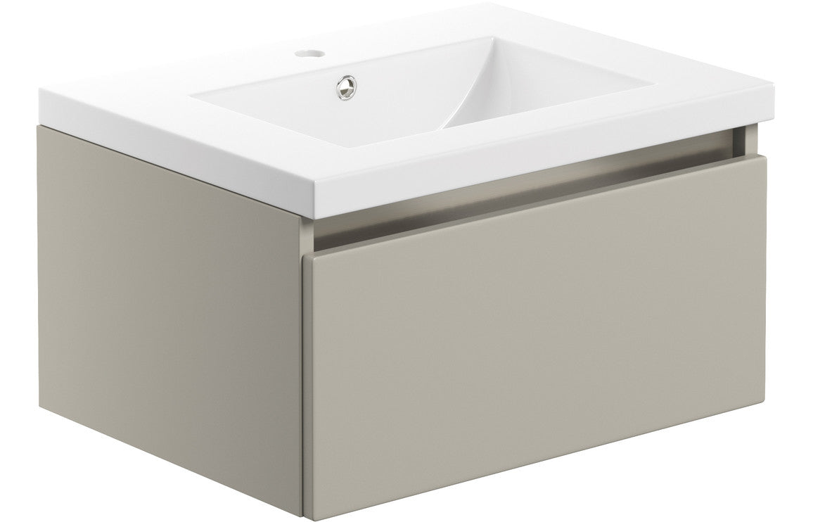 Cordelia 615mm 1 Drawer Wall Hung Basin Unit Inc. Basin - Latte