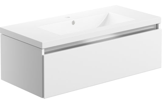 Cordelia 815mm 1 Drawer Wall Hung Basin Unit Inc. Basin - White Gloss