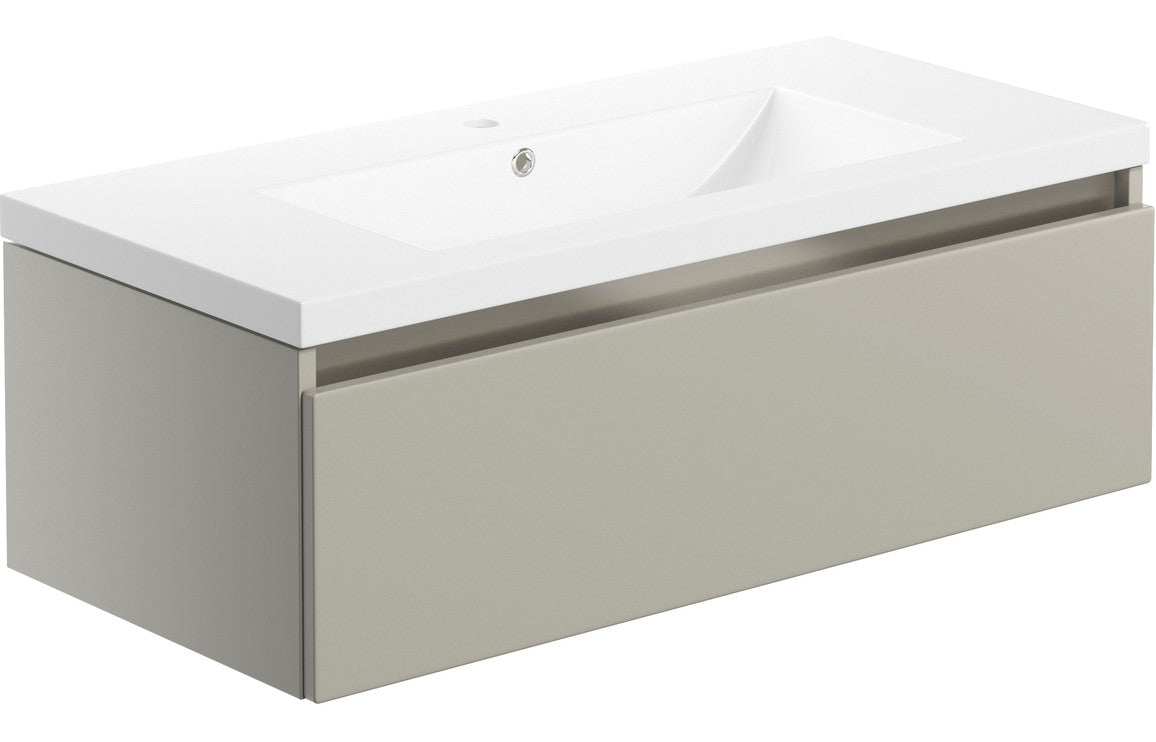 Cordelia 815mm 1 Drawer Wall Hung Basin Unit Inc. Basin - Latte