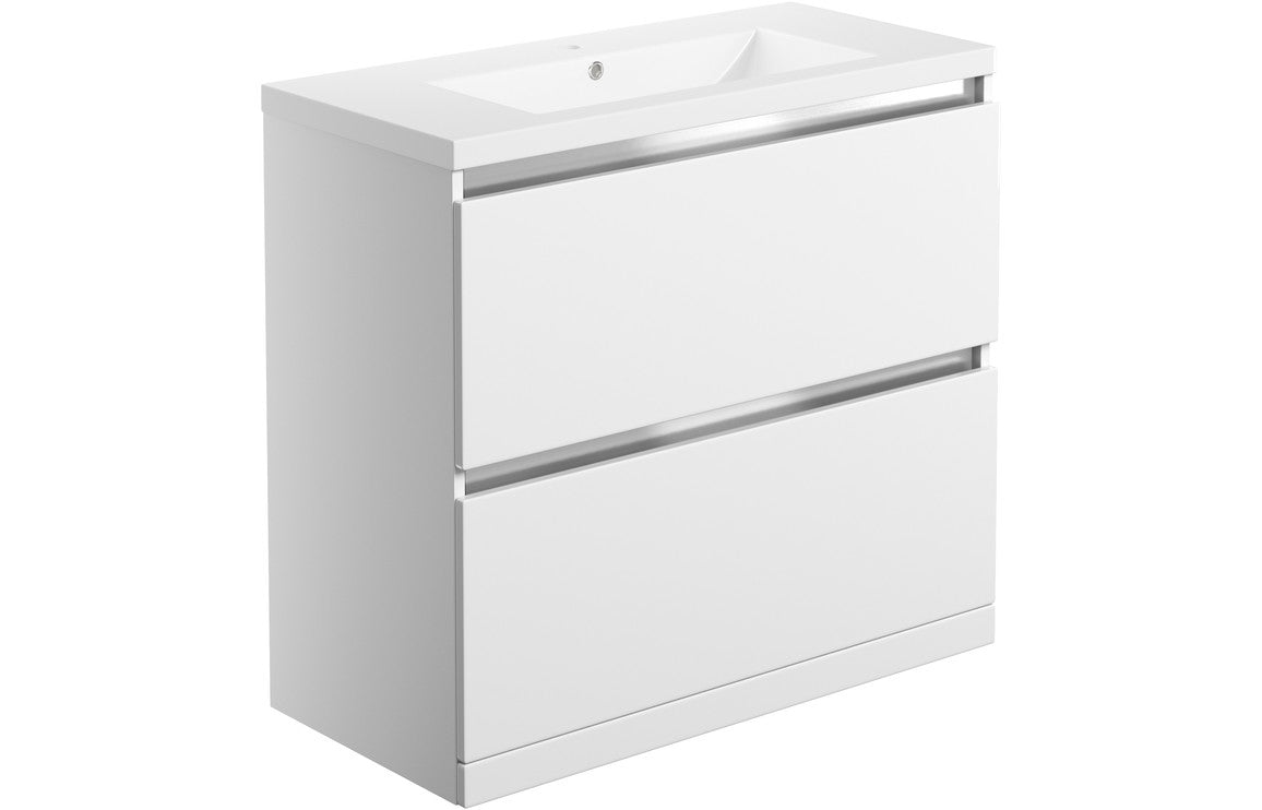 Cordelia 815mm 2 Drawer Floor Standing Basin Unit Inc. Basin - White Gloss