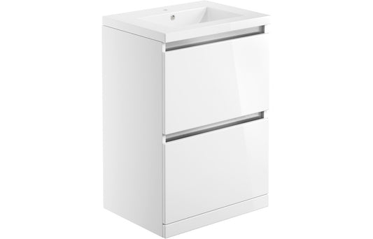 Cordelia 615mm 2 Drawer Floor Standing Basin Unit Inc. Basin - White Gloss