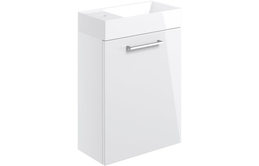 Vesper 410mm Wall Hung 1 Door Basin Unit & Basin - White Gloss