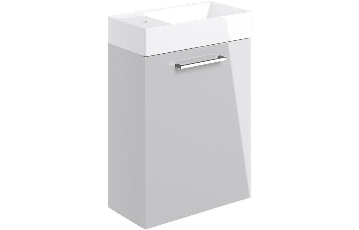 Vesper 410mm Wall Hung 1 Door Basin Unit & Basin - Grey Gloss