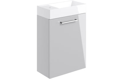 Vesper 410mm Wall Hung 1 Door Basin Unit & Basin - Grey Gloss