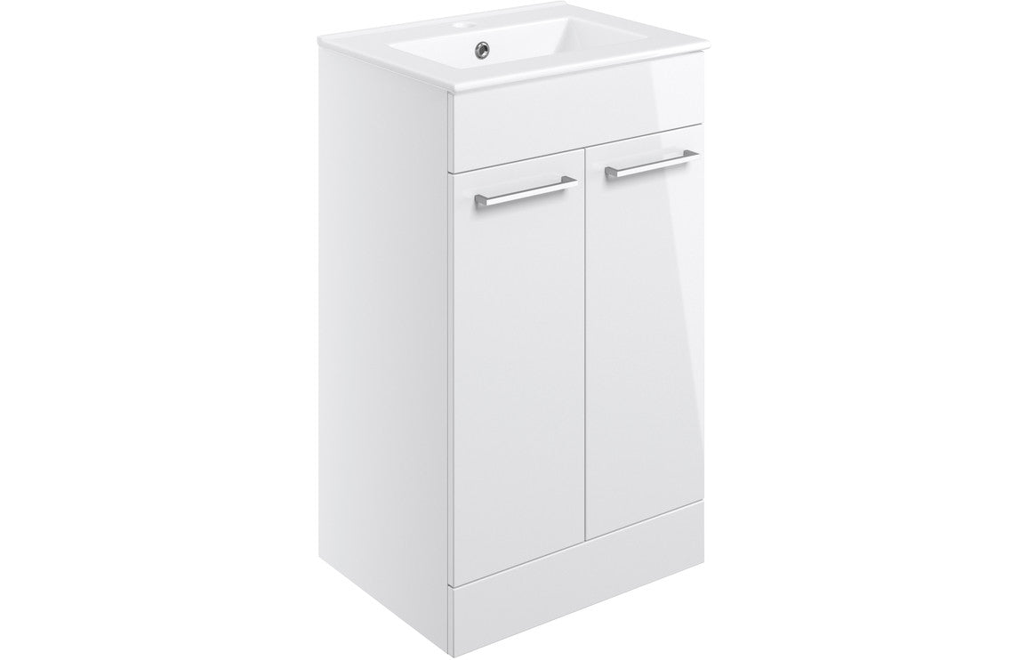 Vesper 510mm Floor Standing 2 Door Basin Unit & Basin - White Gloss