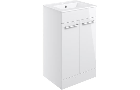 Vesper 510mm Floor Standing 2 Door Basin Unit & Basin - White Gloss