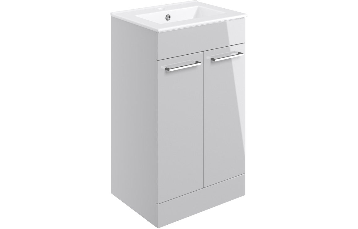 Vesper 510mm Floor Standing 2 Door Basin Unit & Basin - Grey Gloss