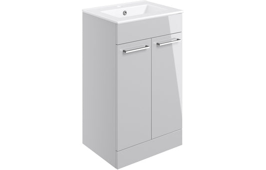 Vesper 510mm Floor Standing 2 Door Basin Unit & Basin - Grey Gloss