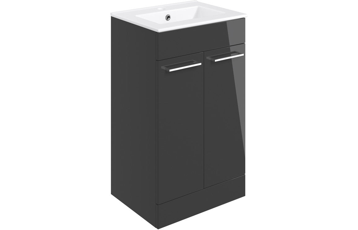 Vesper 510mm Floor Standing 2 Door Basin Unit & Basin - Anthracite Gloss