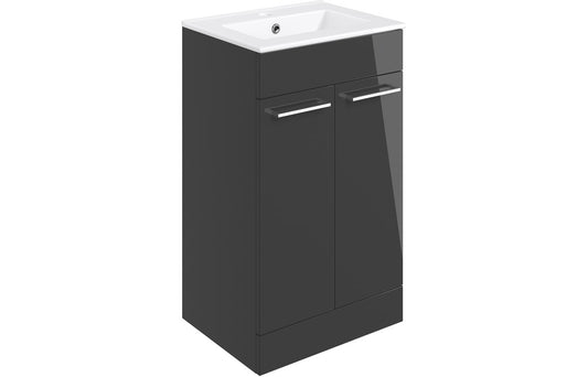 Vesper 510mm Floor Standing 2 Door Basin Unit & Basin - Anthracite Gloss