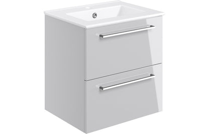 Vesper 510mm Wall Hung 2 Drawer Basin Unit & Basin - Grey Gloss