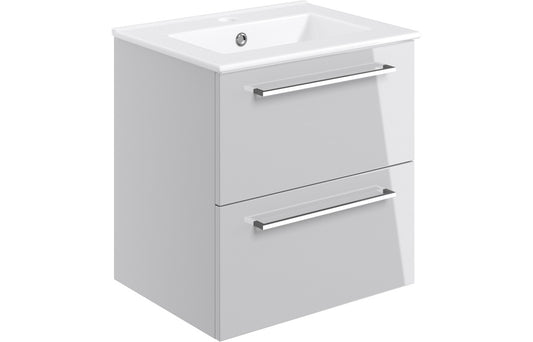 Vesper 510mm Wall Hung 2 Drawer Basin Unit & Basin - Grey Gloss