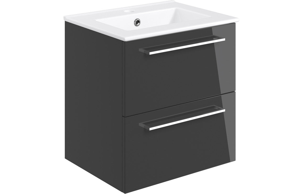 Vesper 510mm Wall Hung 2 Drawer Basin Unit & Basin - Anthracite Gloss