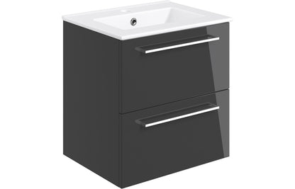 Vesper 510mm Wall Hung 2 Drawer Basin Unit & Basin - Anthracite Gloss