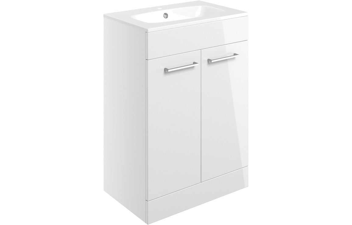 Vesper 610mm Floor Standing 2 Door Basin Unit & Basin - White Gloss