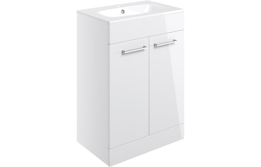 Vesper 610mm Floor Standing 2 Door Basin Unit & Basin - White Gloss