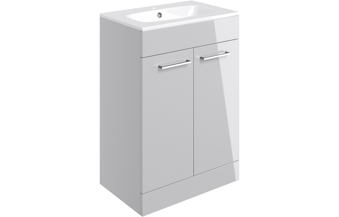 Vesper 610mm Floor Standing 2 Door Basin Unit & Basin - Grey Gloss