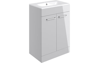 Vesper 610mm Floor Standing 2 Door Basin Unit & Basin - Grey Gloss