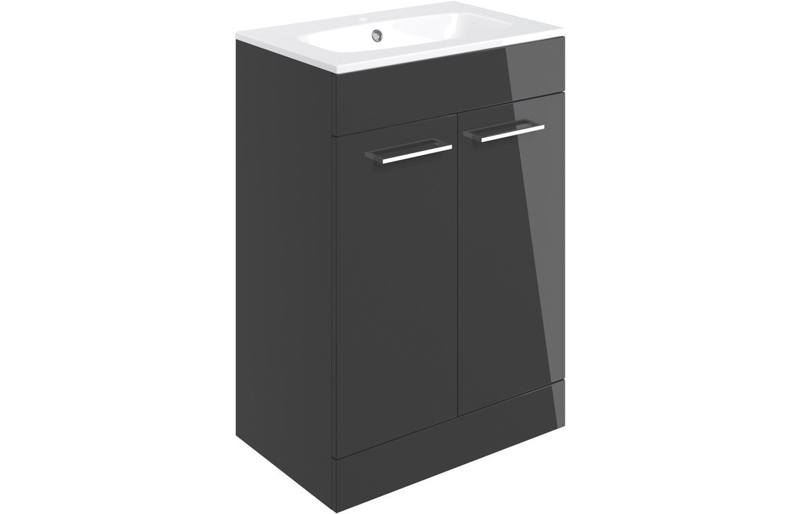 Vesper 610mm Floor Standing 2 Door Basin Unit & Basin - Anthracite Gloss