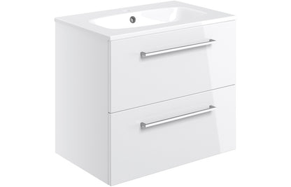Vesper 610mm Wall Hung 2 Drawer Basin Unit & Basin - White Gloss