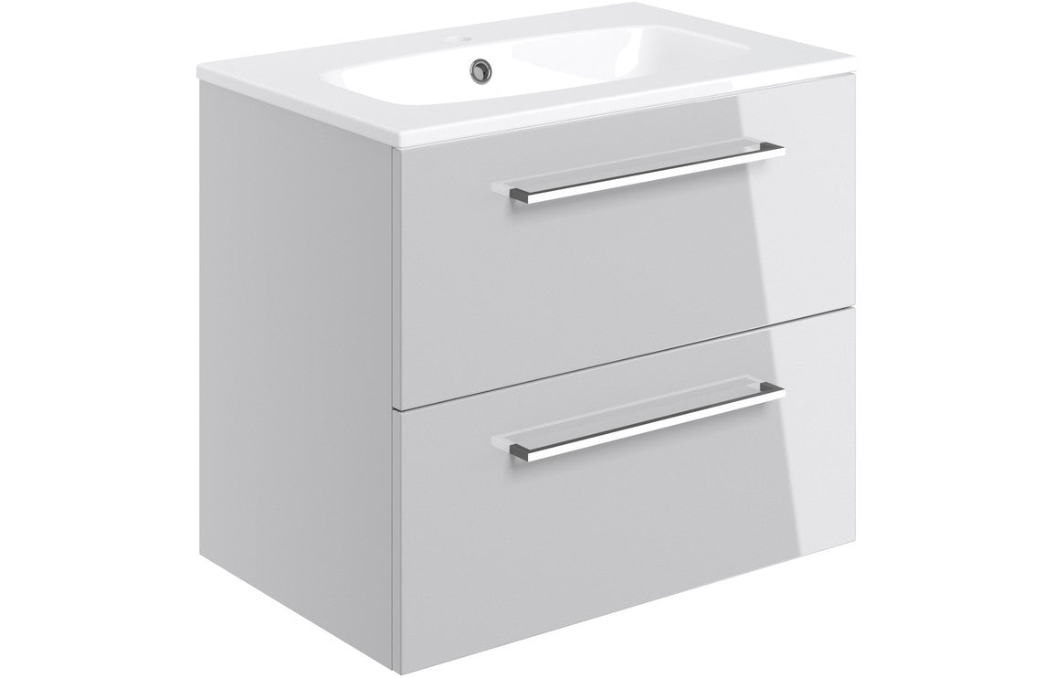 Vesper 610mm Wall Hung 2 Drawer Basin Unit & Basin - Grey Gloss