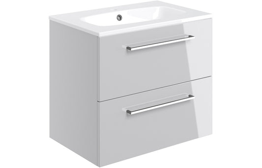 Vesper 610mm Wall Hung 2 Drawer Basin Unit & Basin - Grey Gloss