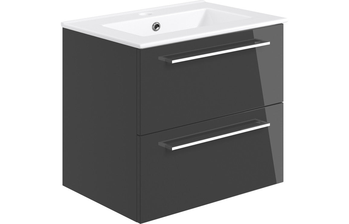 Vesper 610mm Wall Hung 2 Drawer Basin Unit & Basin - Anthracite Gloss
