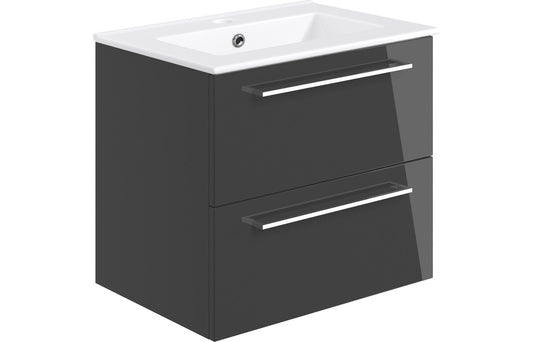Vesper 610mm Wall Hung 2 Drawer Basin Unit & Basin - Anthracite Gloss