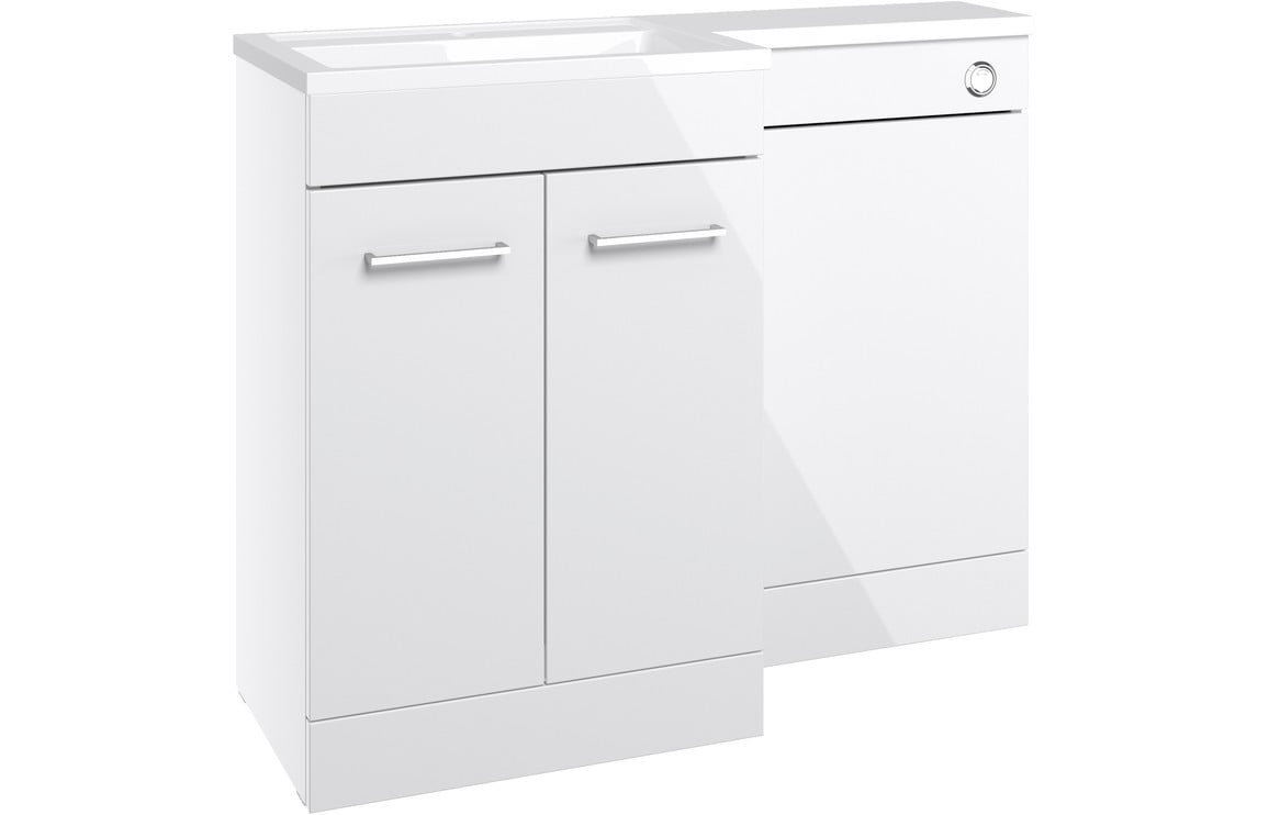 Vesta 1100mm Floor Standing L-Shape Pack & Basin (RH) - White Gloss
