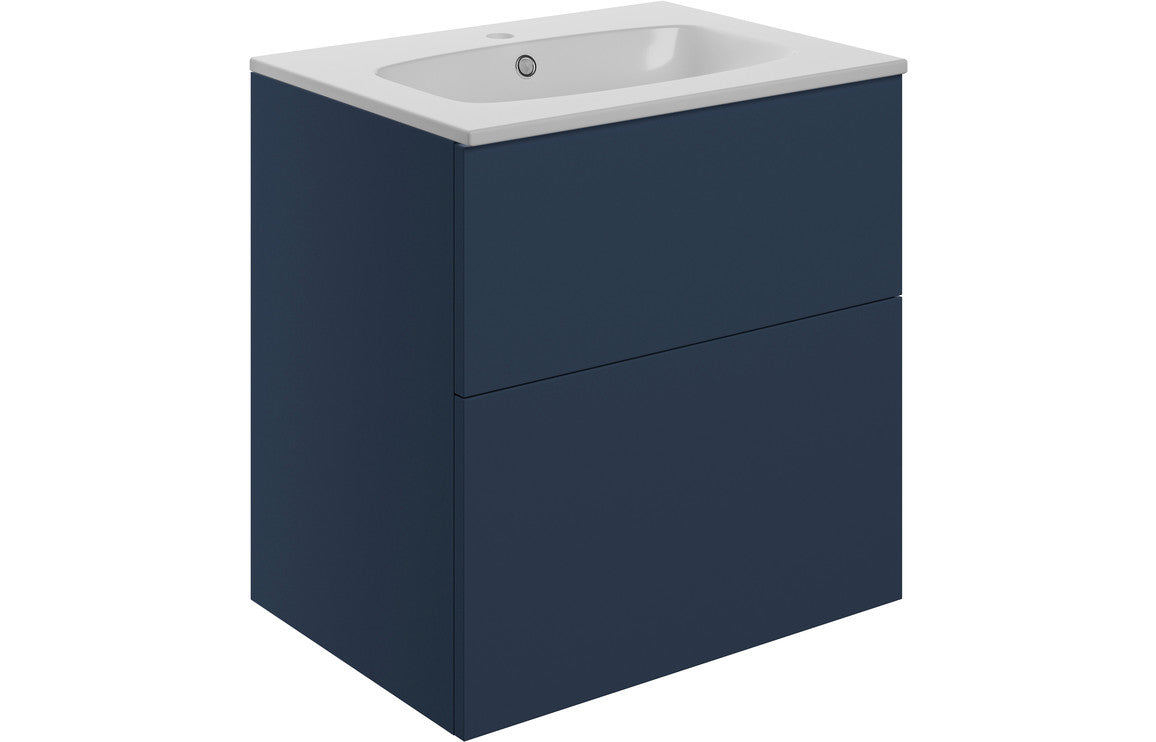 Stella 610mm Wall Hung 2 Drawer Basin Unit & Basin - Matt Deep Blue