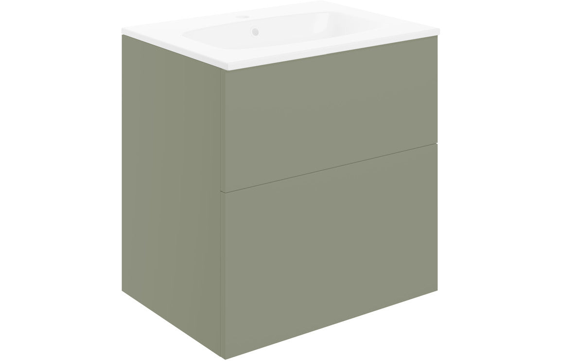 Stella 610mm Wall Hung 2 Drawer Basin Unit & Basin - Matt Olive Green