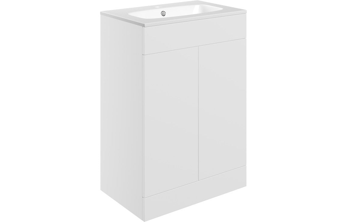Stella 615mm Floor Standing 2 Door Basin Unit & Basin - Matt White