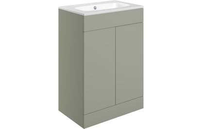 Stella 615mm Floor Standing 2 Door Basin Unit & Basin - Matt Olive Green