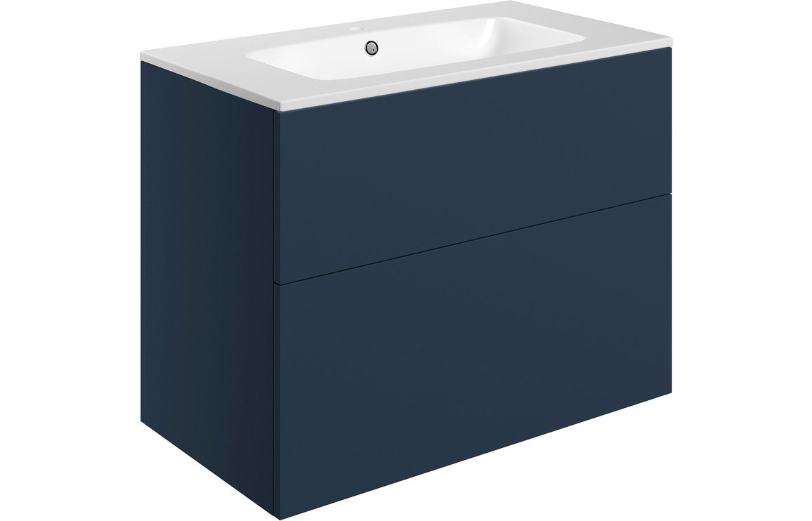 Stella 815mm Wall Hung 2 Drawer Basin Unit & Basin - Matt Deep Blue